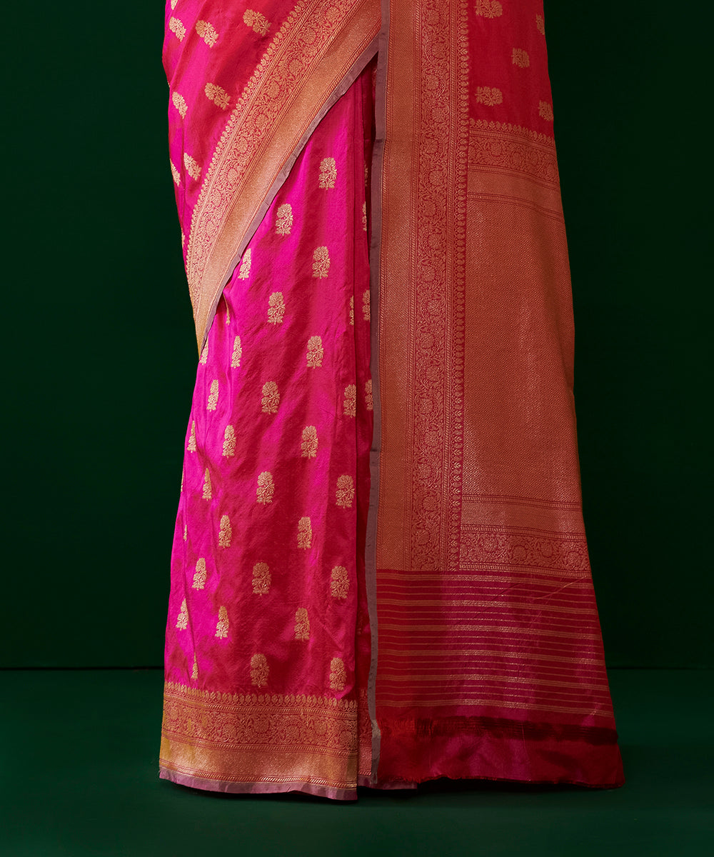 Handloom_Hot_Pink_Pure_Katan_Silk_Banarasi_Saree_With_Cutwork_Booti_WeaverStory_04