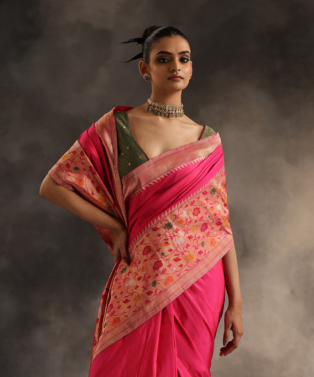 Handloom_Pink_Pure_Katan_Silk_Banarasi_Saree_With_Paithani_Border_WeaverStory_01