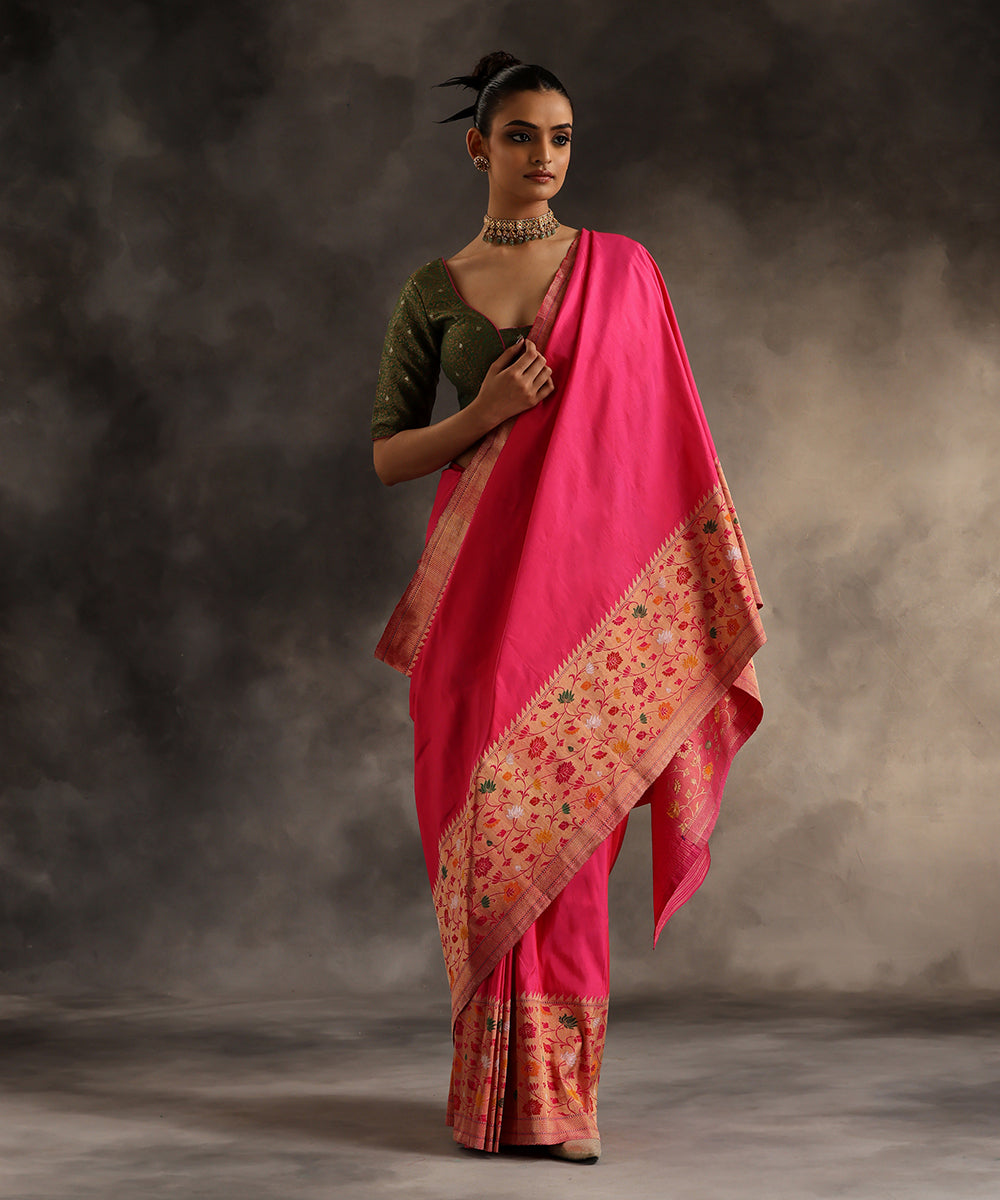 Handloom_Pink_Pure_Katan_Silk_Banarasi_Saree_With_Paithani_Border_WeaverStory_02