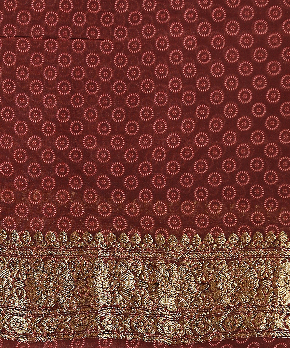 Wine_Handloom_Pure_Grorgette_Banarasi_Saree_With_Ajrakh_Printing_And_Zari_Border_WeaverStory_05