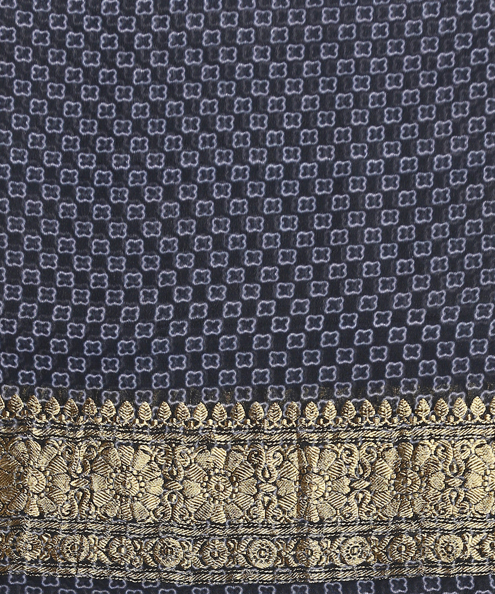 Handloom_Blue_Pure_Georgette_Banarasi_Saree_With_Ajrakh_Printing_And_Zari_Border_WeaverStory_05