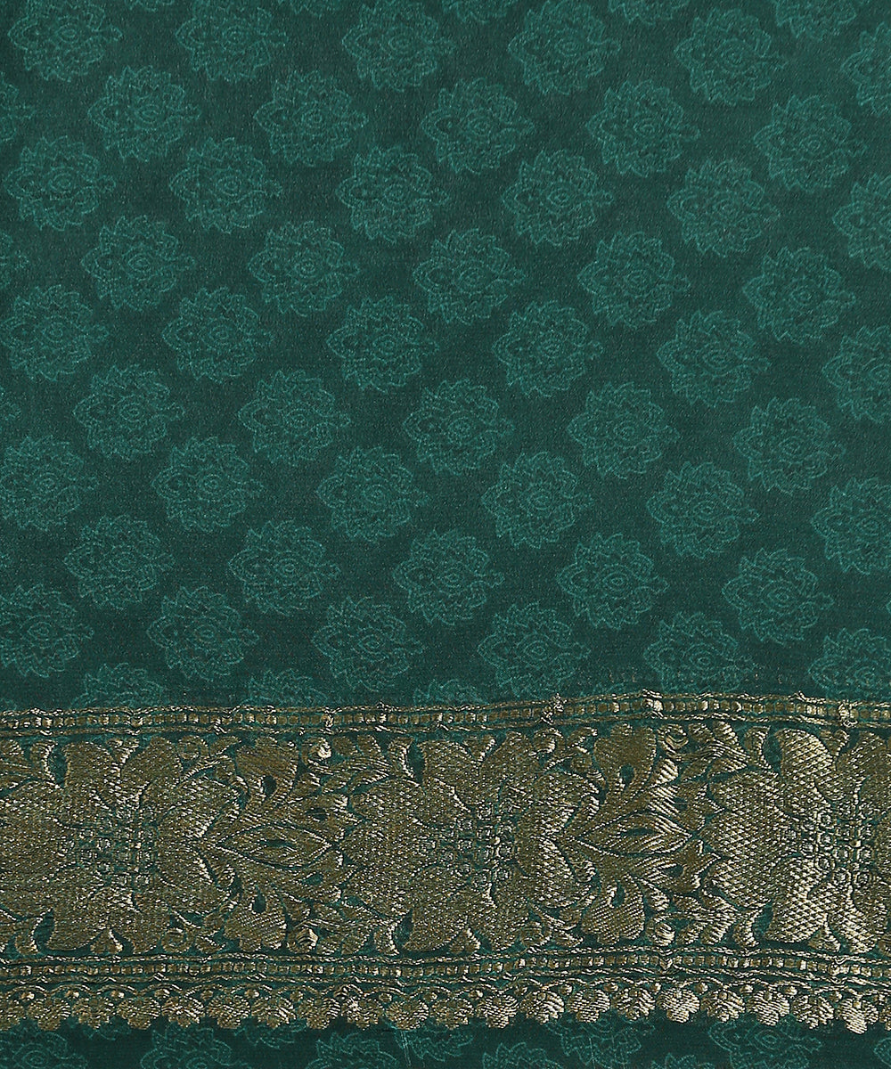 Emerald_Green_Handloom_Pure_Georgette_Banarasi_Saree_With_Ajrakh_Printing_And_Zari_Border_WeaverStory_05