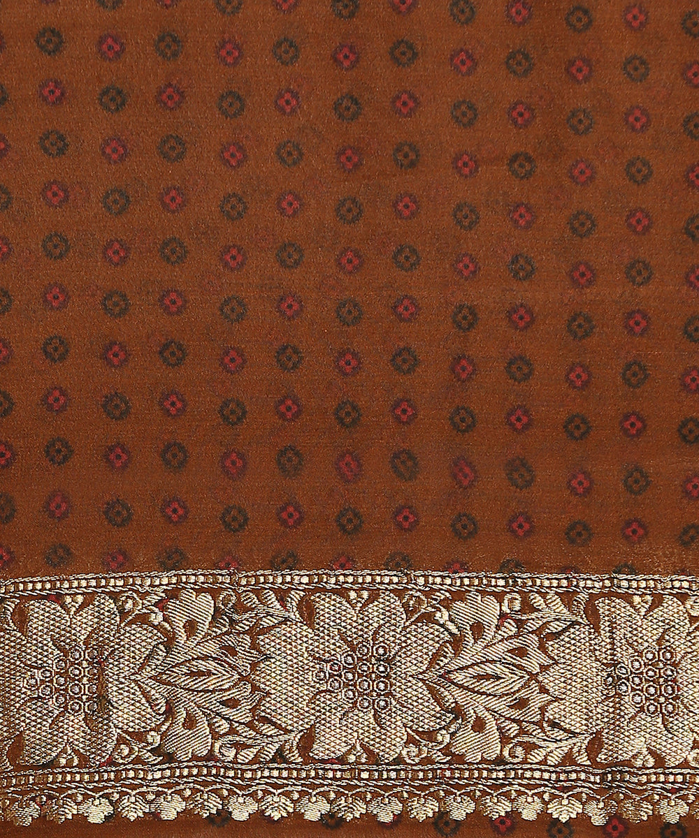 Handloom_Brown_Pure_Georgette_Banarasi_Saree_With_Ajrakh_Printing_And_Zari_Border_WeaverStory_05