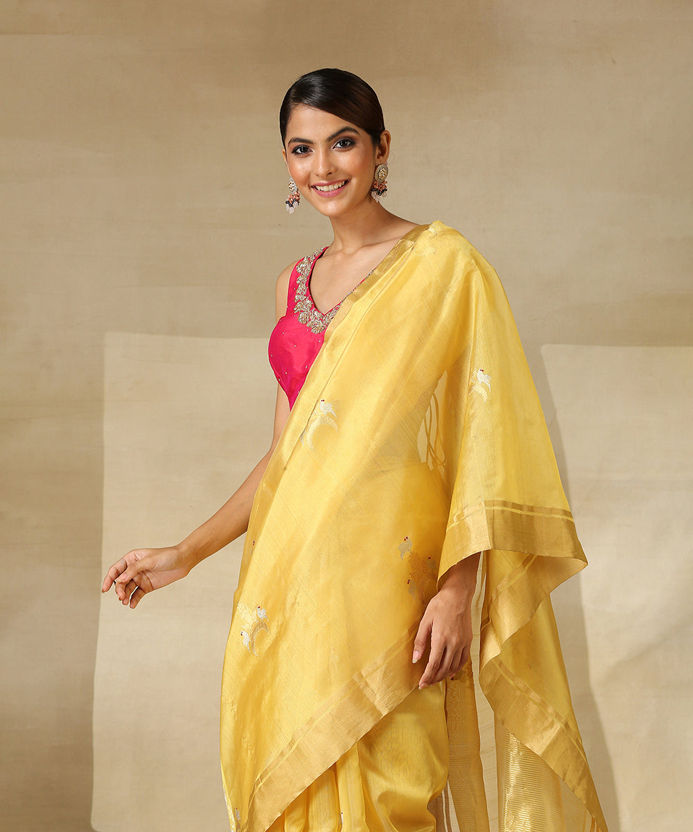 Golden_Yellow_Handloom_Kora_Chanderi_Saree_With_Gold_And_Silver_Zari_Boota_WeaverStory_01