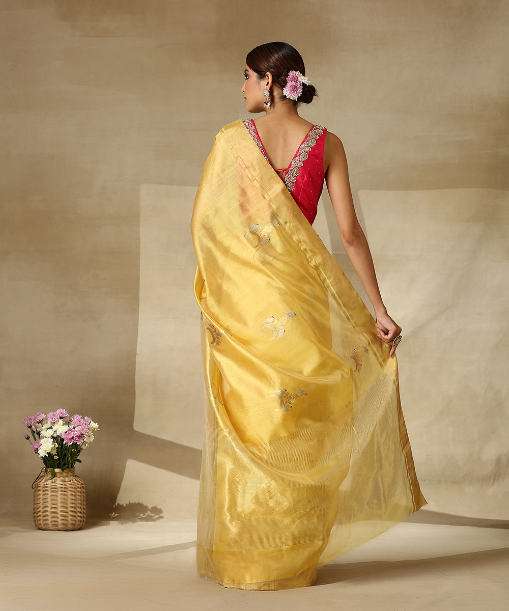 Golden_Yellow_Handloom_Kora_Chanderi_Saree_With_Gold_And_Silver_Zari_Boota_WeaverStory_03