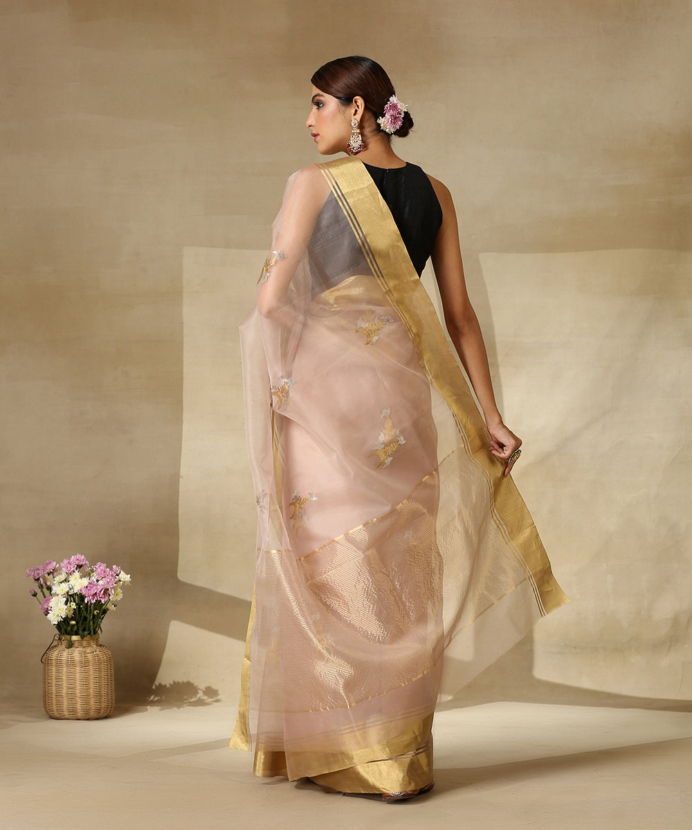 Handloom_Pink_Kora_Chanderi_Saree_With_Gold_And_Silver_Zari_Boota_WeaverStory_03