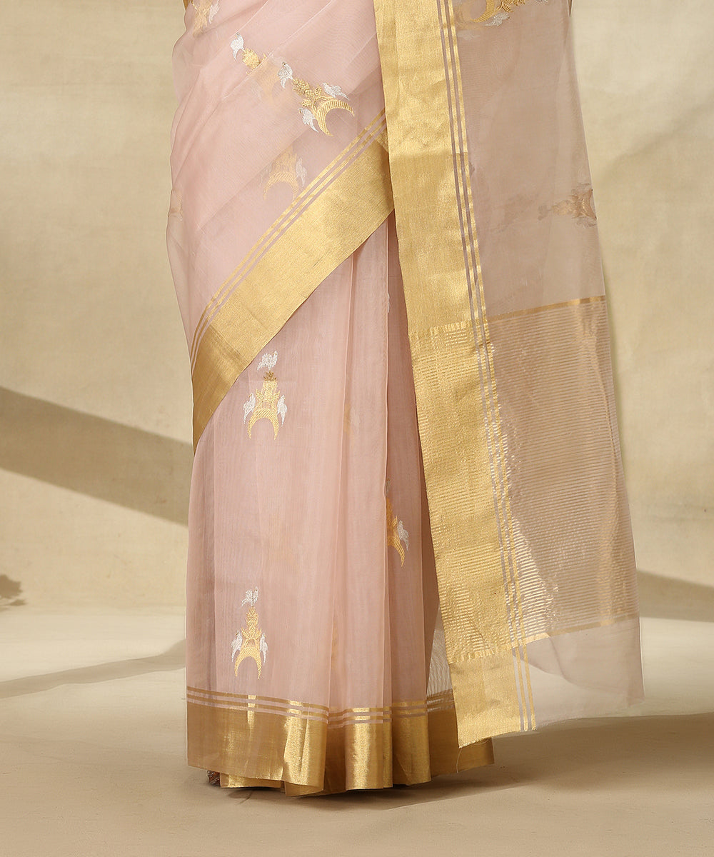 Handloom_Pink_Kora_Chanderi_Saree_With_Gold_And_Silver_Zari_Boota_WeaverStory_04