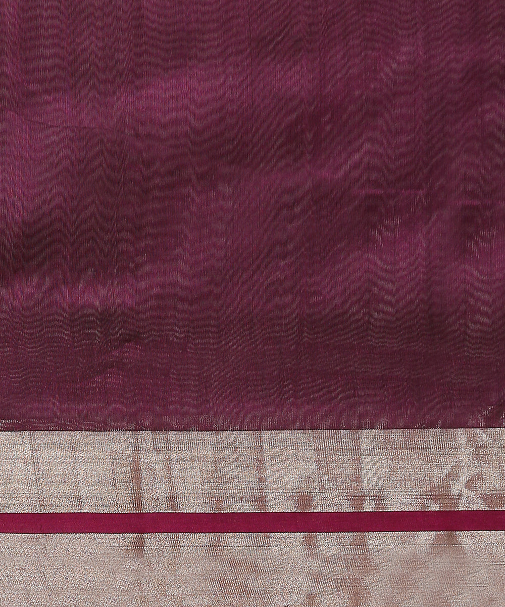 Wine_Handloom_Pure_Silk_Chanderi_Saree_With_Eknaliya_Nandi_Motifs_WeaverStory_05