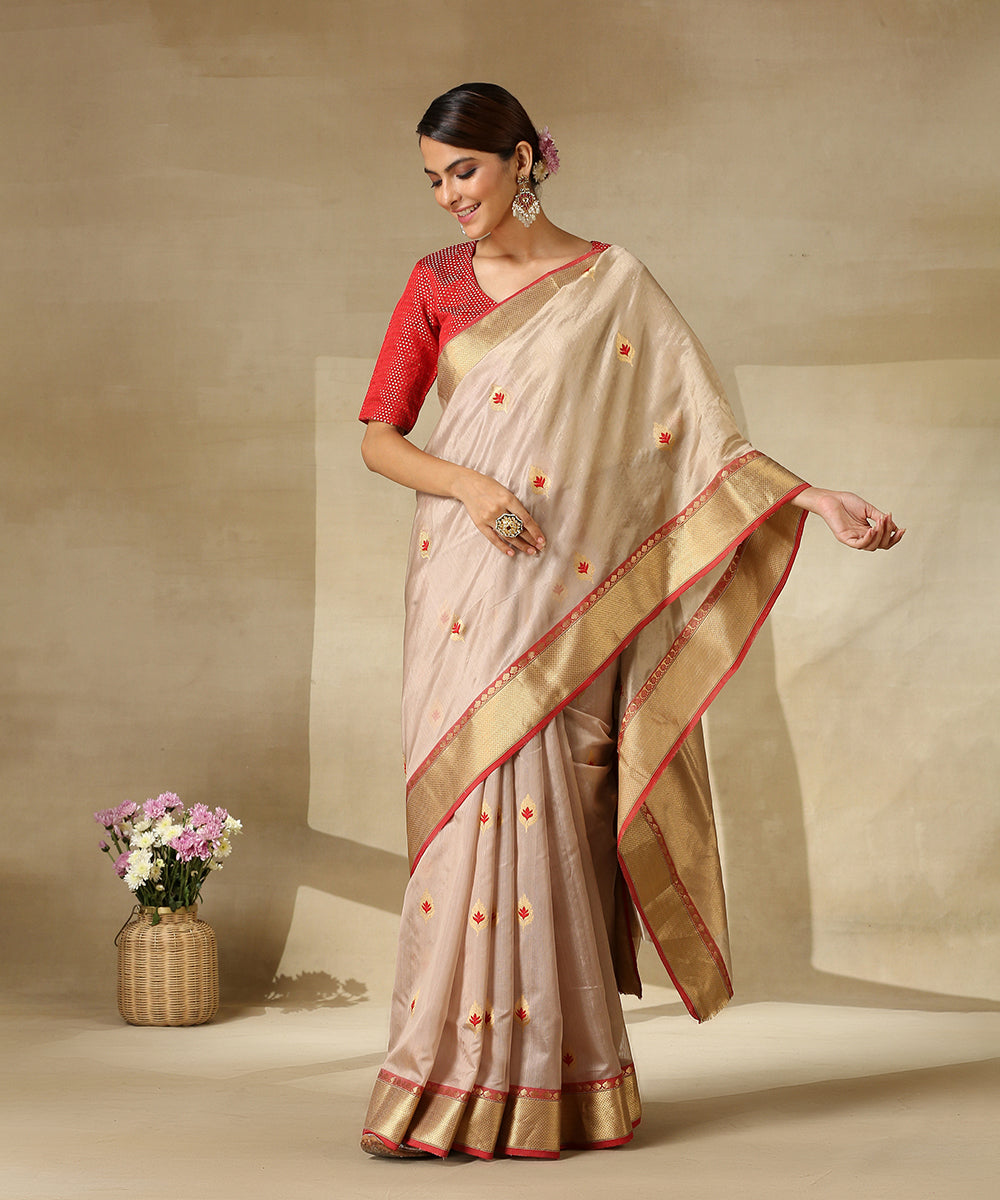 Beige_Handloom_Pure_Silk_Chanderi_Saree_With_Leaf_Motifs_And_Zari_Border_WeaverStory_02