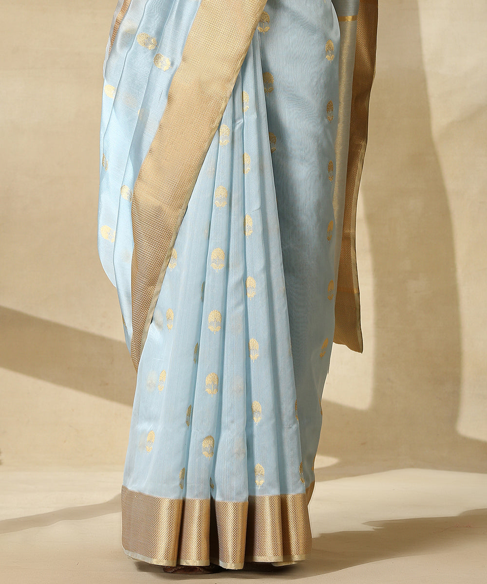 Light_Blue_Handloom_Pure_Silk_Chanderi_Saree_With_Zari_Chevron_Border_WeaverStory_04