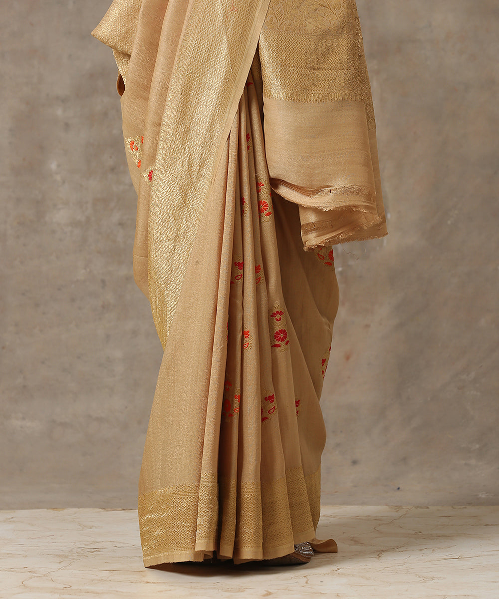 Beige_Handloom_Tussar_Georgette_Banarasi_Saree_with_Red_Floral_Motifs_WeaverStory_04