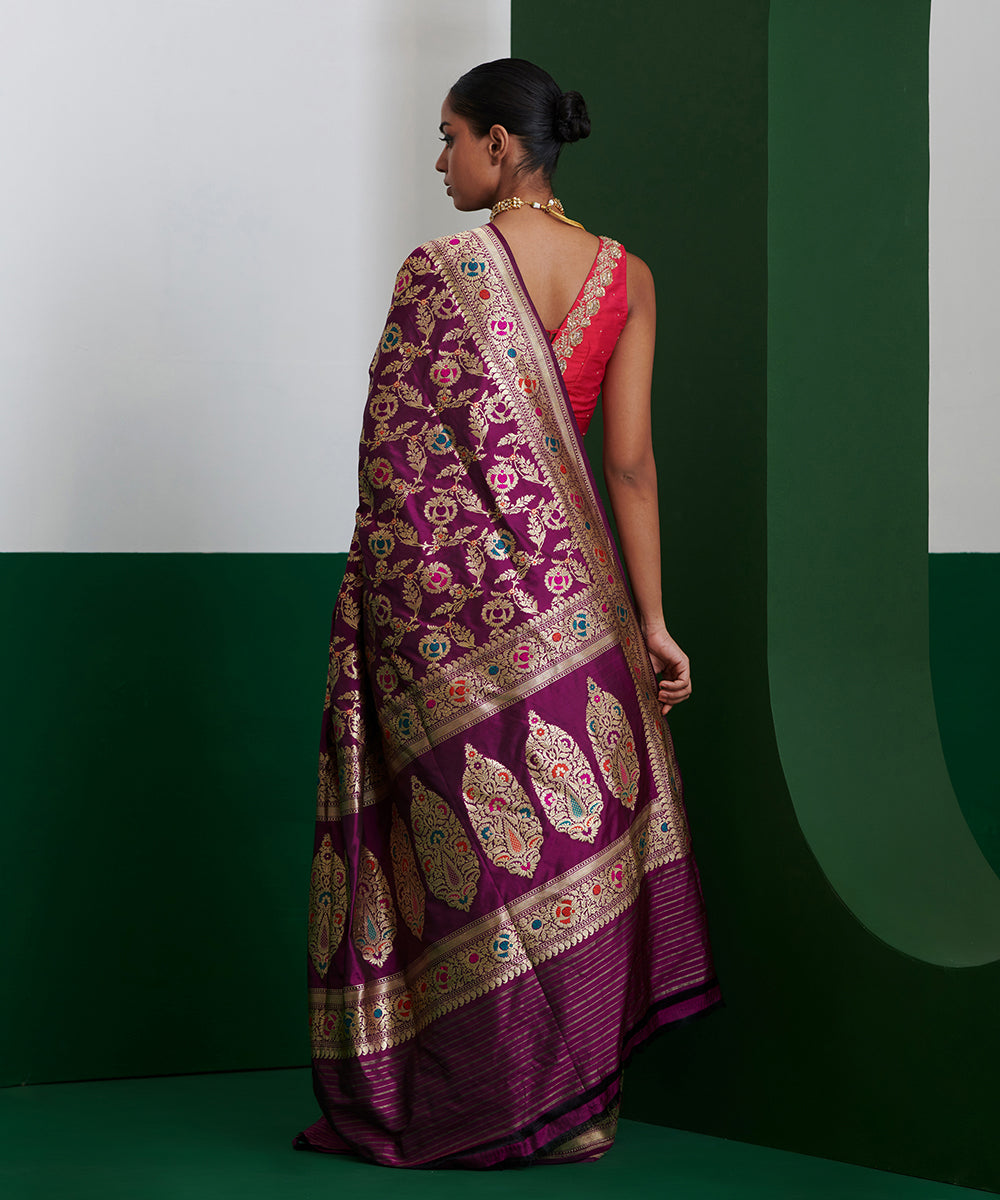 Wine_Handloom_Pure_Katan_Silk_Banarasi_Saree_With_Meenakari_And_Zari_Jaal_WeaverStory_03