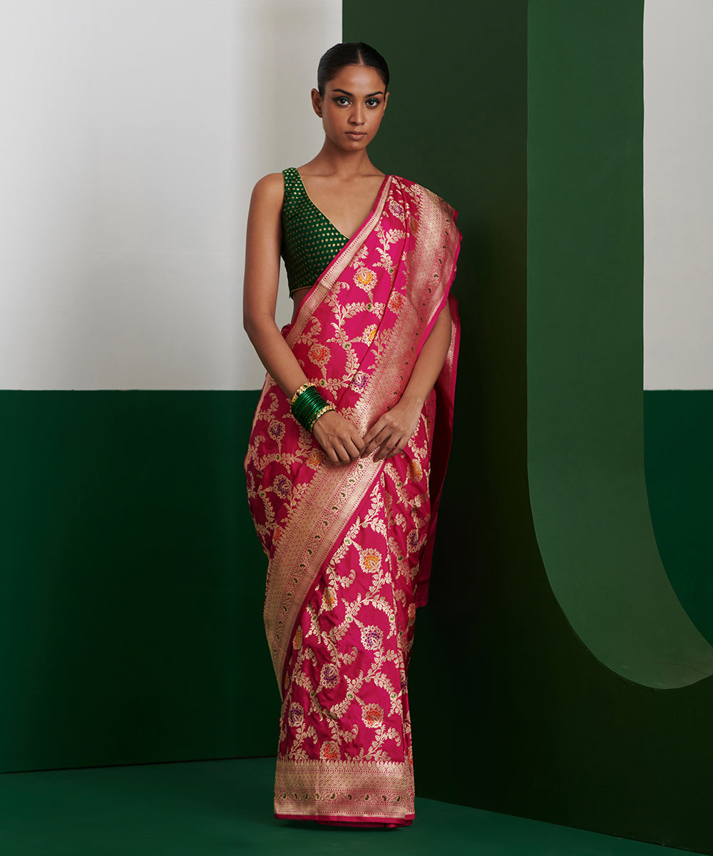 Rani_Pink_Handloom_Pure_Katan_Silk_Banarasi_Jangla_Saree_With_Meenakari_WeaverStory_02