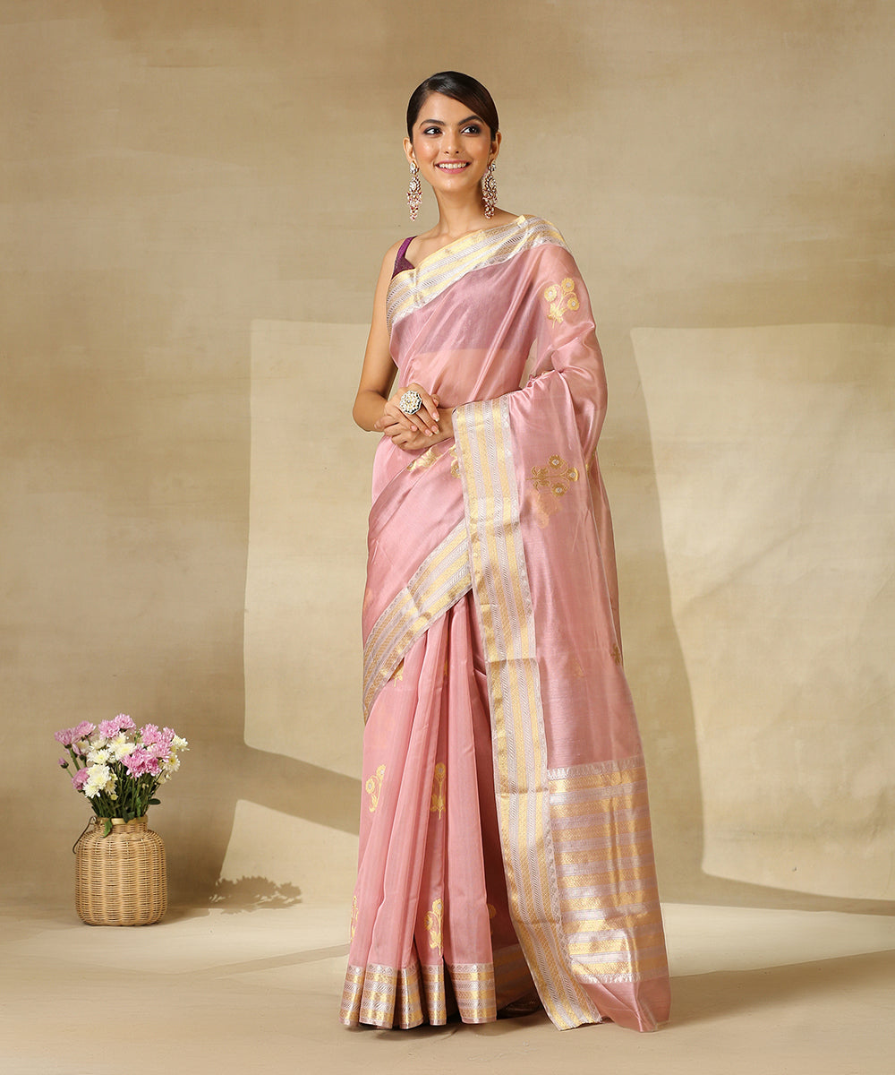 Rose_Pink_Handloom_Pure_Chanderi_Silk_Saree_With_Three_Flower_Motif_And_Sona_Rupa_Zari_Border_WeaverStory_02
