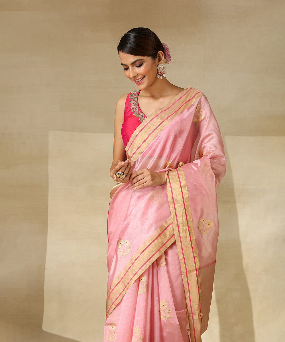 Handloom_Pink_Pure_Silk_Chanderi_Saree_With_Gold_Zari_Border_WeaverStory_01