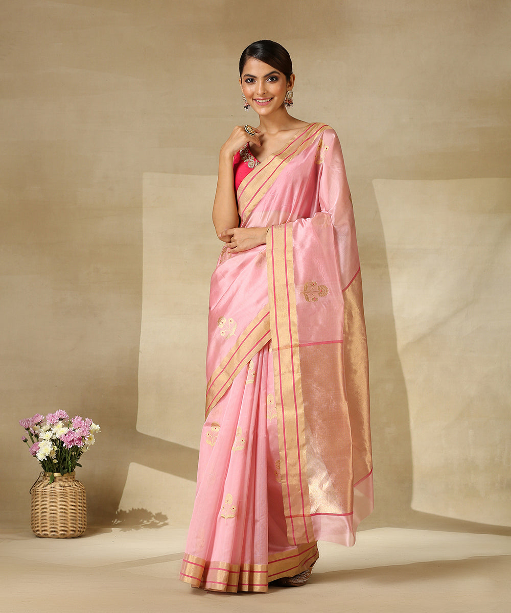 Handloom_Pink_Pure_Silk_Chanderi_Saree_With_Gold_Zari_Border_WeaverStory_02