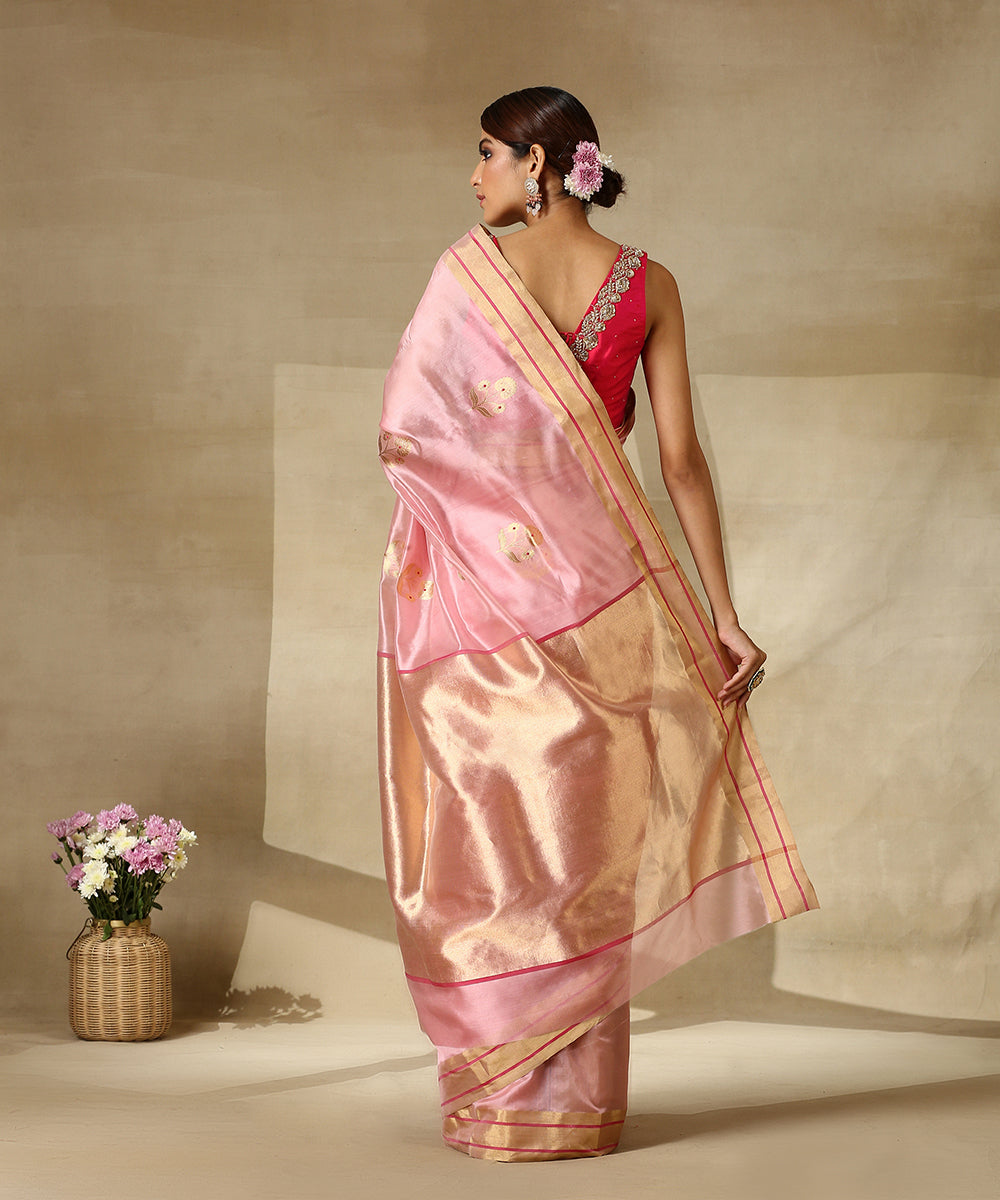 Handloom_Pink_Pure_Silk_Chanderi_Saree_With_Gold_Zari_Border_WeaverStory_03