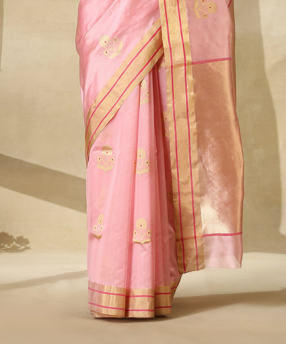 Handloom_Pink_Pure_Silk_Chanderi_Saree_With_Gold_Zari_Border_WeaverStory_04