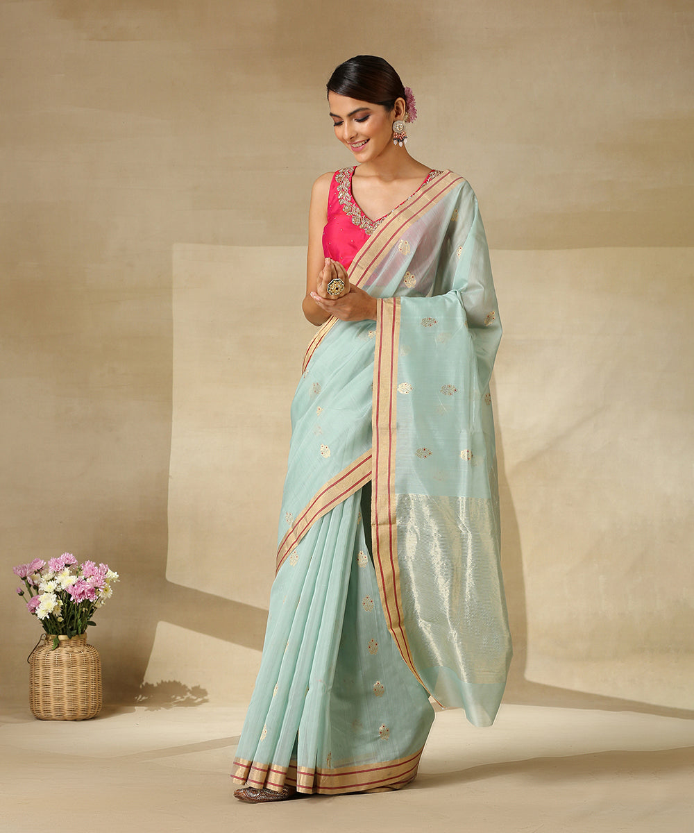 Handloom_Powder_Blue_Cotton_Silk_Chanderi_Saree_With_Gold_Zari_Booti_WeaverStory_02
