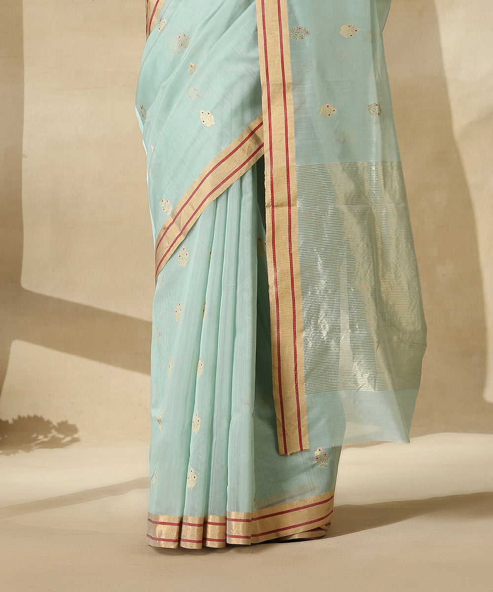 Handloom_Powder_Blue_Cotton_Silk_Chanderi_Saree_With_Gold_Zari_Booti_WeaverStory_04