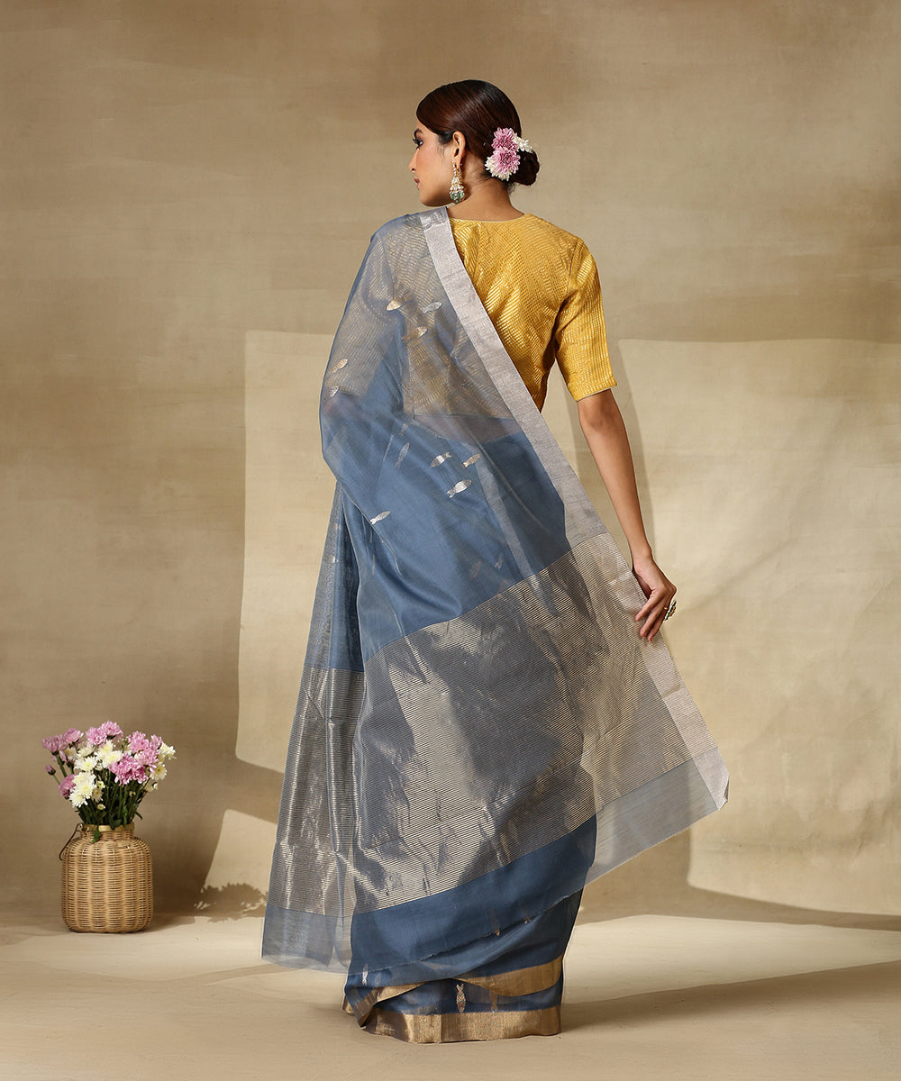 Blue_Handloom_Cotton_Silk_Chanderi_Saree_With_Gold_And_Silver_Zari_Fish_Motifs_WeaverStory_03