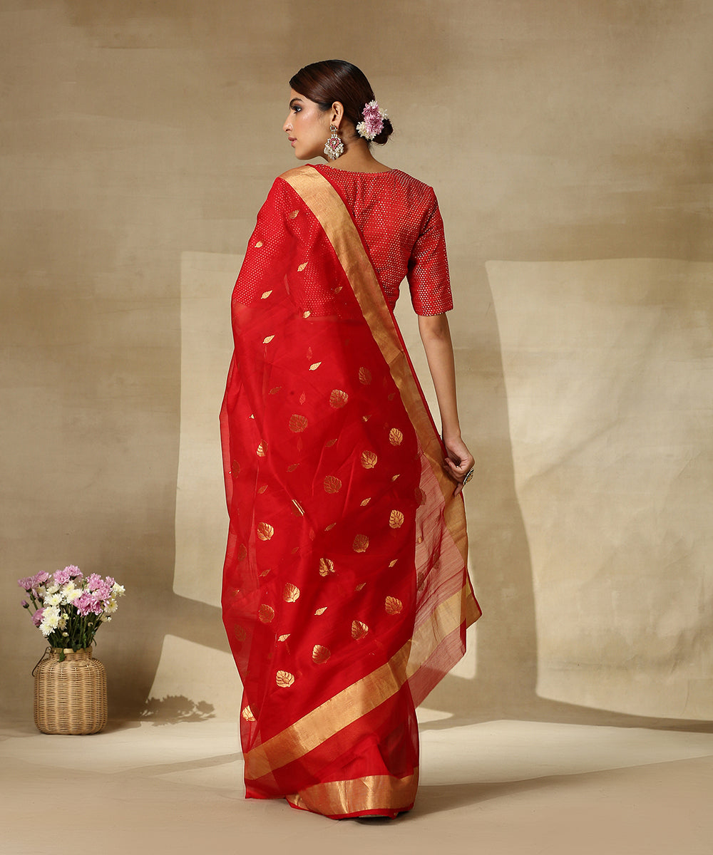 Red_Handloom_Cotton_Silk_Chanderi_Saree_With_Gold_Zari_Booti_WeaverStory_03