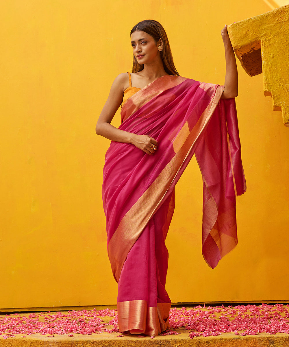 Handloom_Pink_Cotton_Silk_Pure_Chanderi_Handloom_Saree_With_Gold_Zari_Border_WeaverStory_02