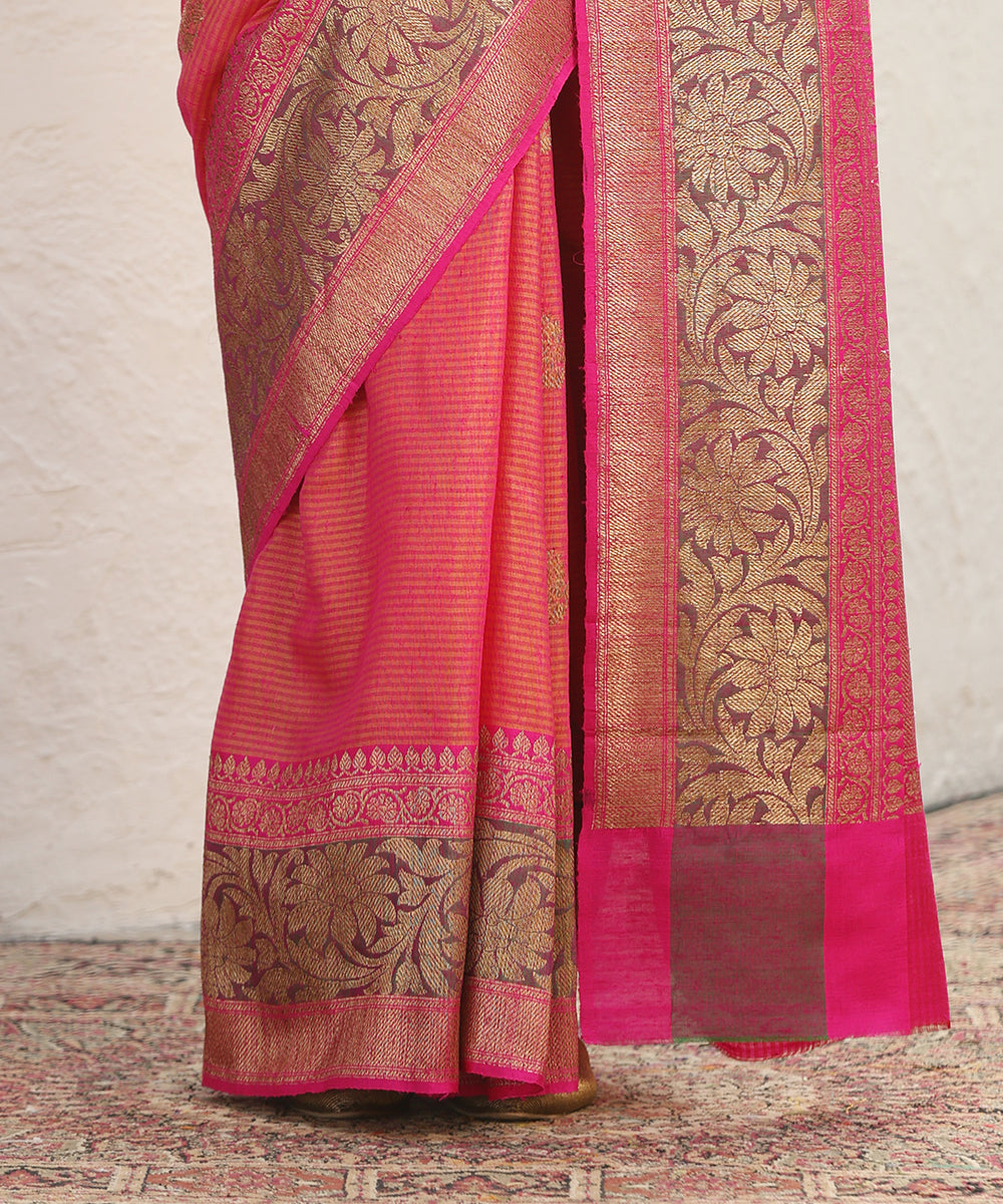 Pink_Handloom_Dupion_Silk_Banarasi_Saree_With_Broad_Zari_Border_WeaverStory_04