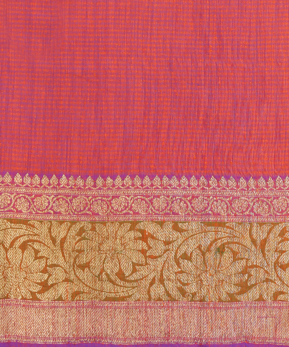 Handloom_Orange_Dupion_Silk_Banarasi_Saree_With_Broad_Zari_Purple_Border_WeaverStory_05