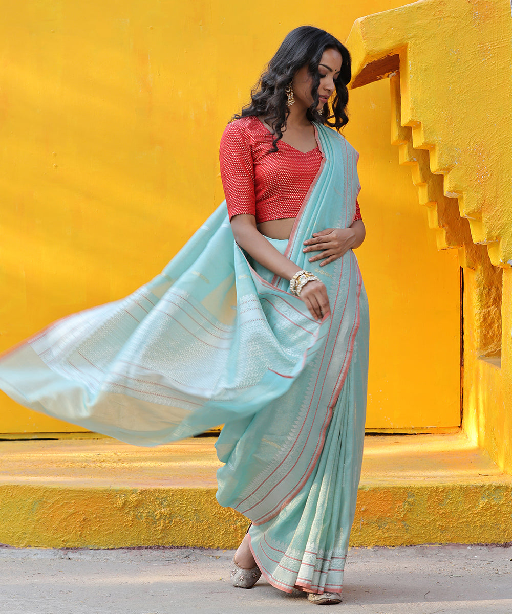 Mint_Green_Handloom_Cotton_Tissue_Banarasi_Saree_With_Kadhwa_Booti_WeaverStory_02