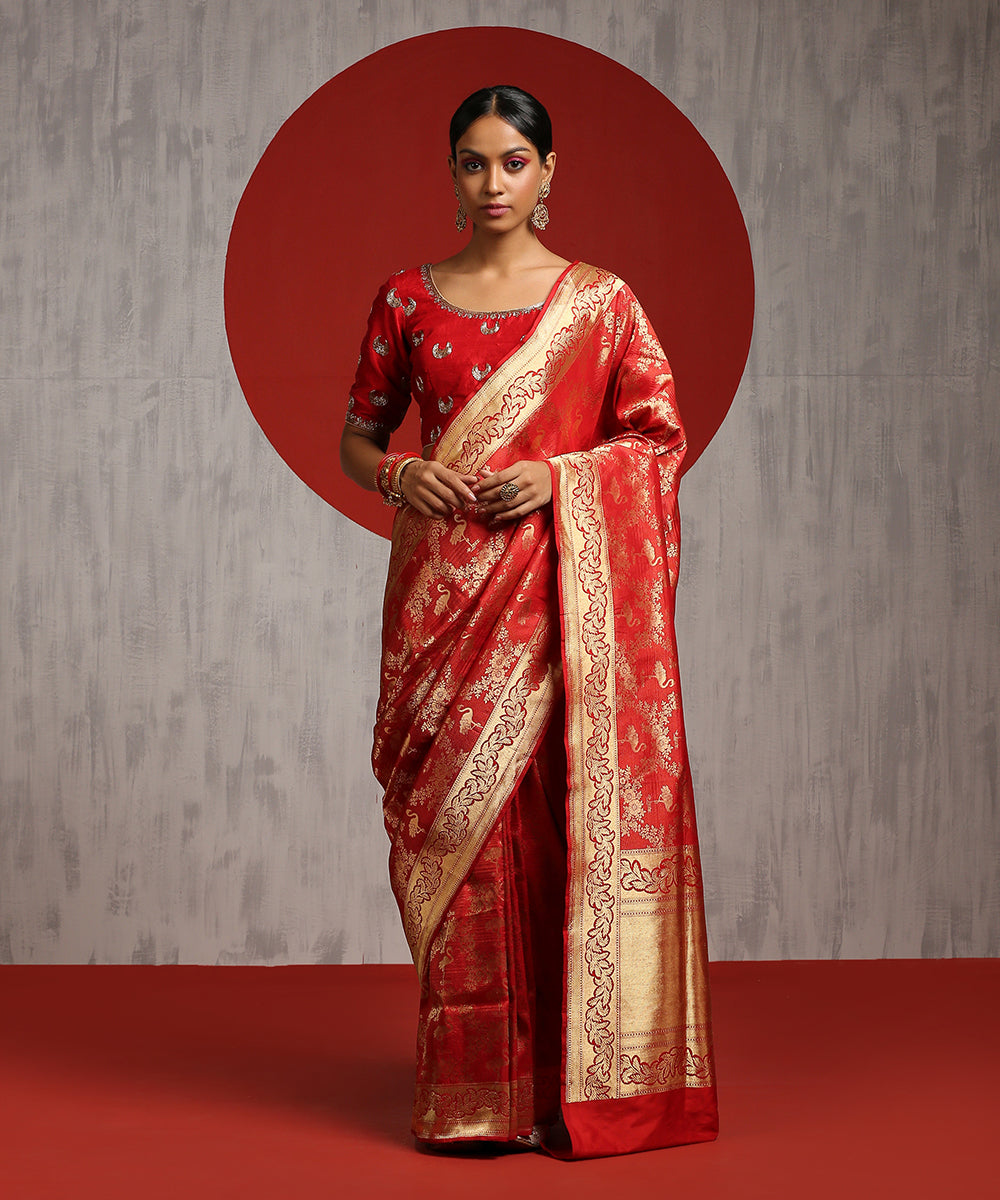 Handloom_Red_Pure_Katan_Silk_Kimkhab_Banarasi_Saree_With_Flamingo_WeaverStory_02