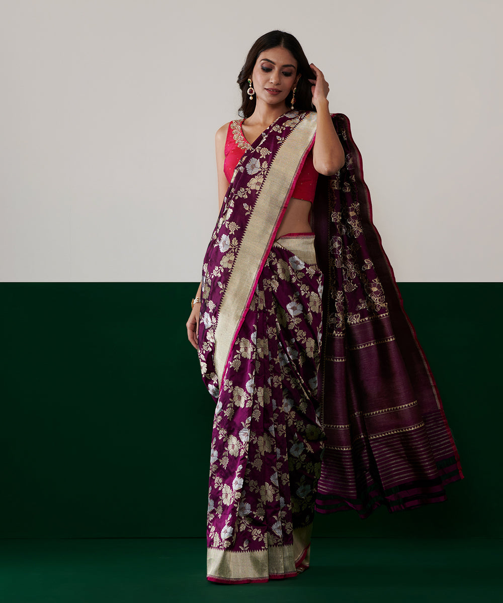 Handloom_Black_Pure_Katan_Silk_Banarasi_Saree_With_Gold_And_Silver_Zari_Jaal_WeaverStory_02