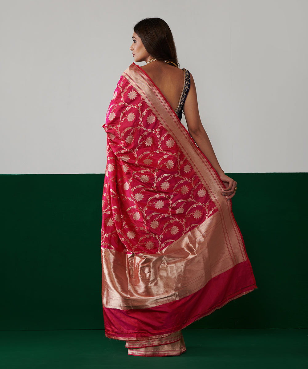 Hot_Pink_Handloom_Pure_Katan_Silk_Banarasi_Saree_With_All_Zari_Jaal_WeaverStory_03