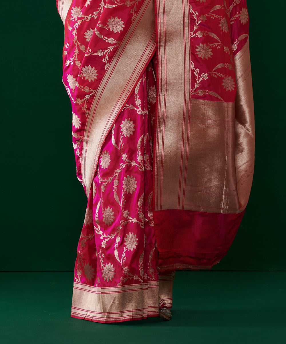 Hot_Pink_Handloom_Pure_Katan_Silk_Banarasi_Saree_With_All_Zari_Jaal_WeaverStory_04