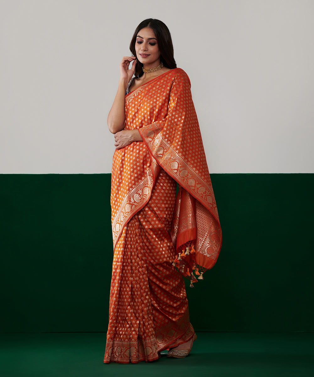 Handloom_Orange_And_Yellow_Pure_Katan_Silk_Banarasi_Saree_With_All_Over_Booti_WeaverStory_02