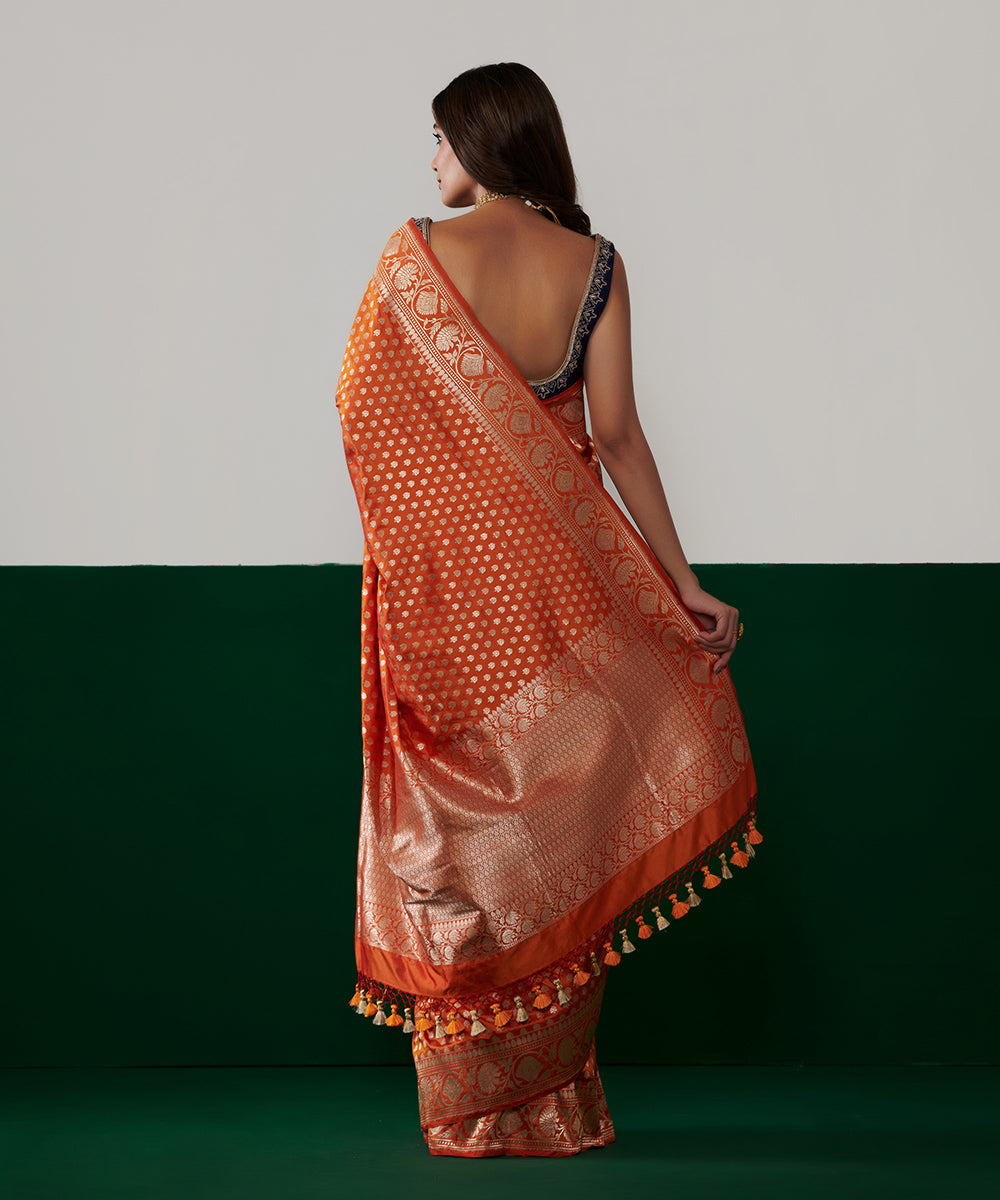 Handloom_Orange_And_Yellow_Pure_Katan_Silk_Banarasi_Saree_With_All_Over_Booti_WeaverStory_03