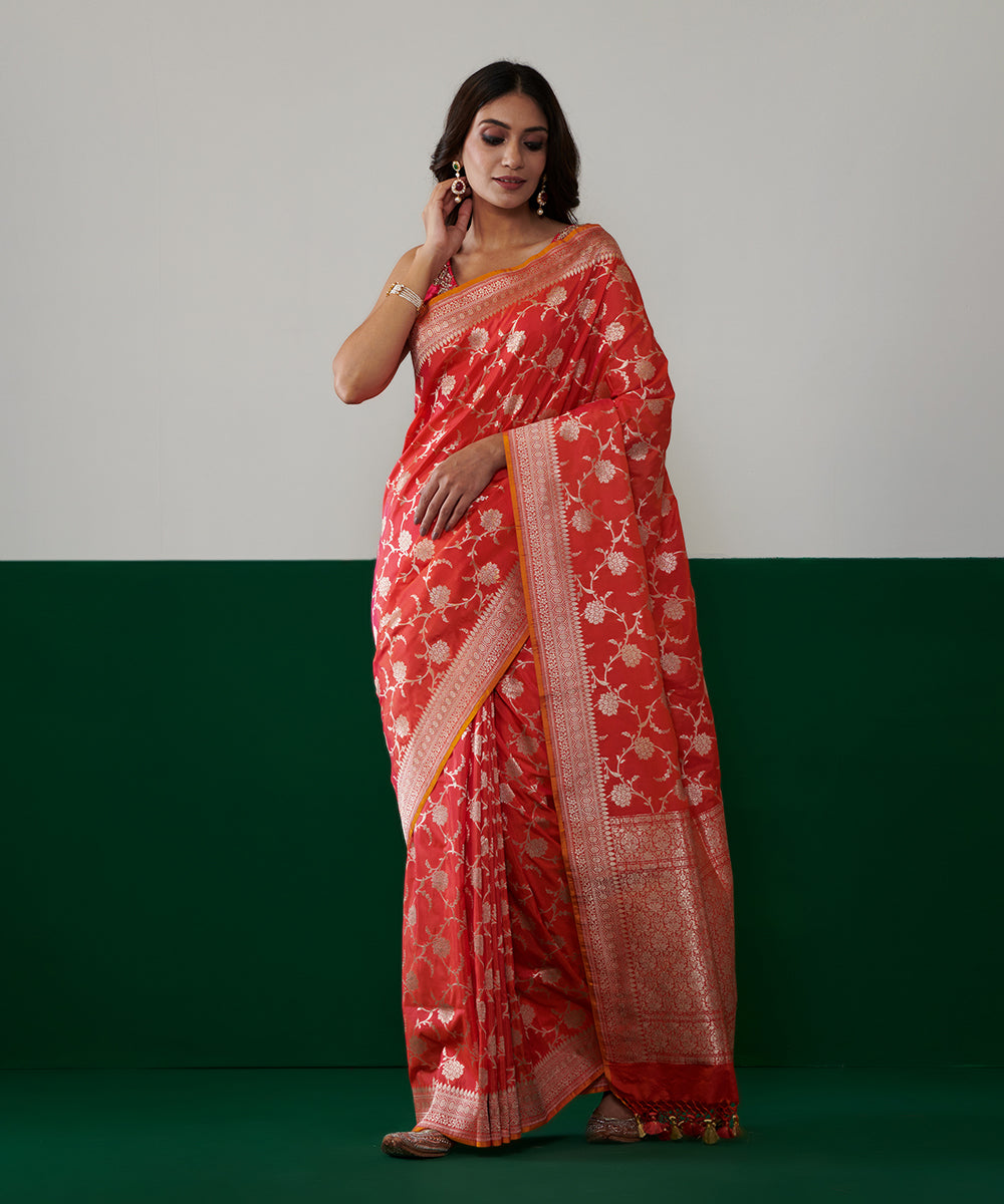 Handloom_Orange_Pure_Katan_Silk_Banarasi_Saree_With_All_Over_Floral_Zari_Jaal_WeaverStory_02