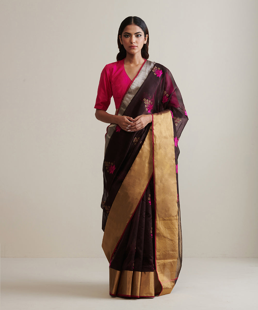 Handloom_Coke_Brown_Pure_Chanderi_Silk_Saree_With_Broad_Zari_Border_WeaverStory_02