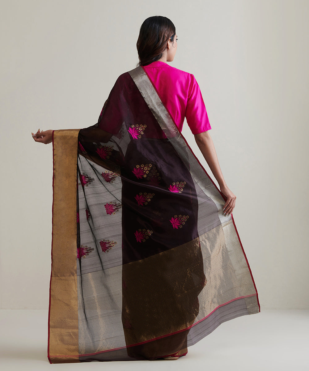 Handloom_Coke_Brown_Pure_Chanderi_Silk_Saree_With_Broad_Zari_Border_WeaverStory_03