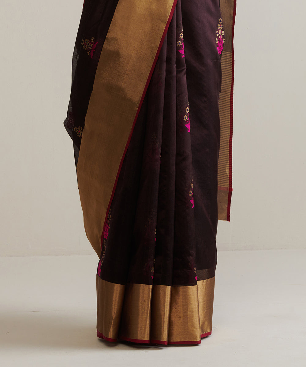 Handloom_Coke_Brown_Pure_Chanderi_Silk_Saree_With_Broad_Zari_Border_WeaverStory_04
