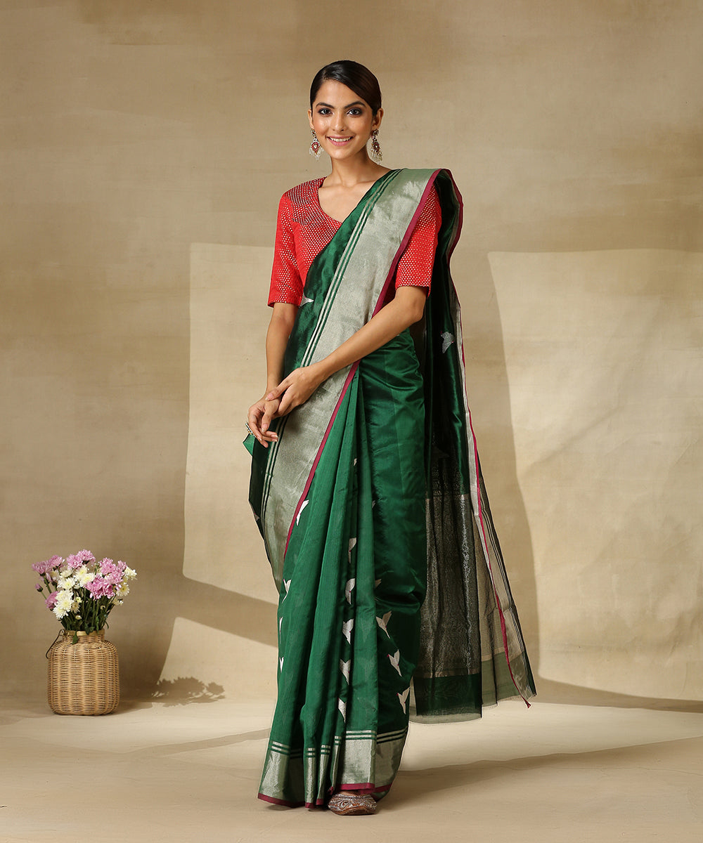 Green_Handloom_Pure_Chanderi_Silk_Saree_With_Birds_Motifs_WeaverStory_02