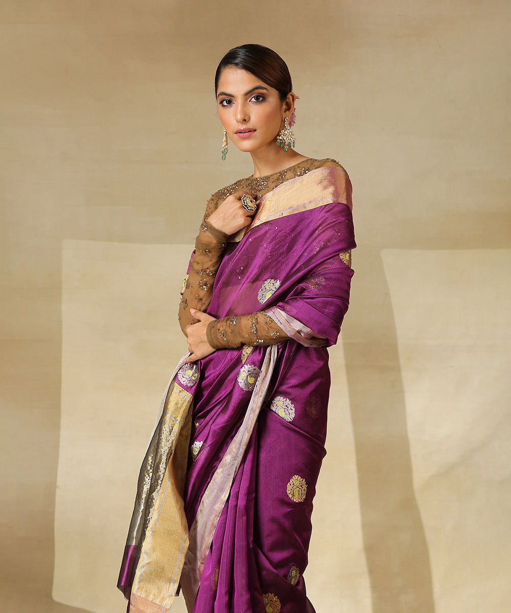 Handloom_Purple_Pure_Silk_Chanderi_Saree_With_Eknaliya_Zari_Boota_WeaverStory_01