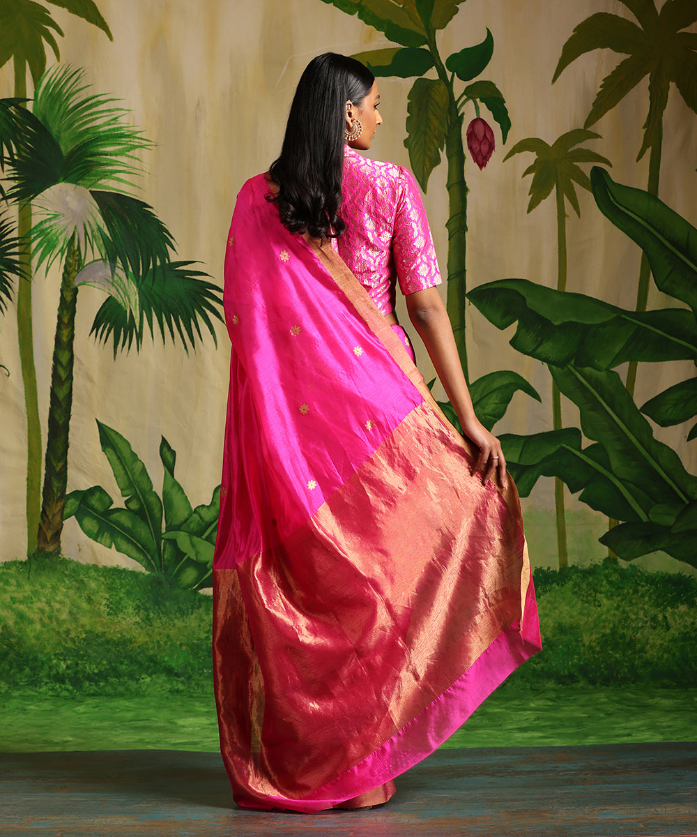 Handloom_Hot_Pink_Pure_Silk_Chanderi_Saree_With_Zari_Booti_WeaverStory_03