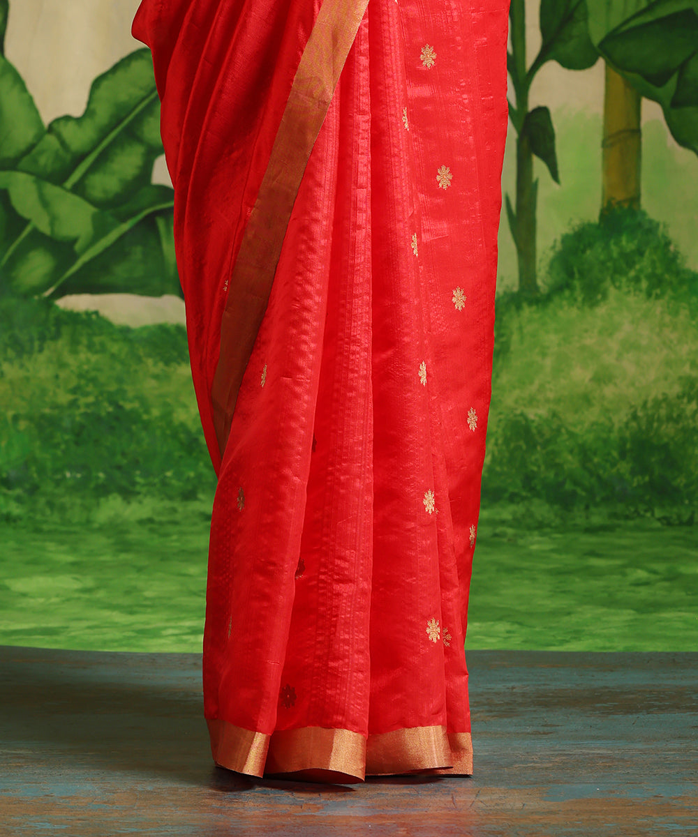 Handloom_Red_Pure_Silk_Chanderi_Saree_With_Zari_Booti_WeaverStory_04