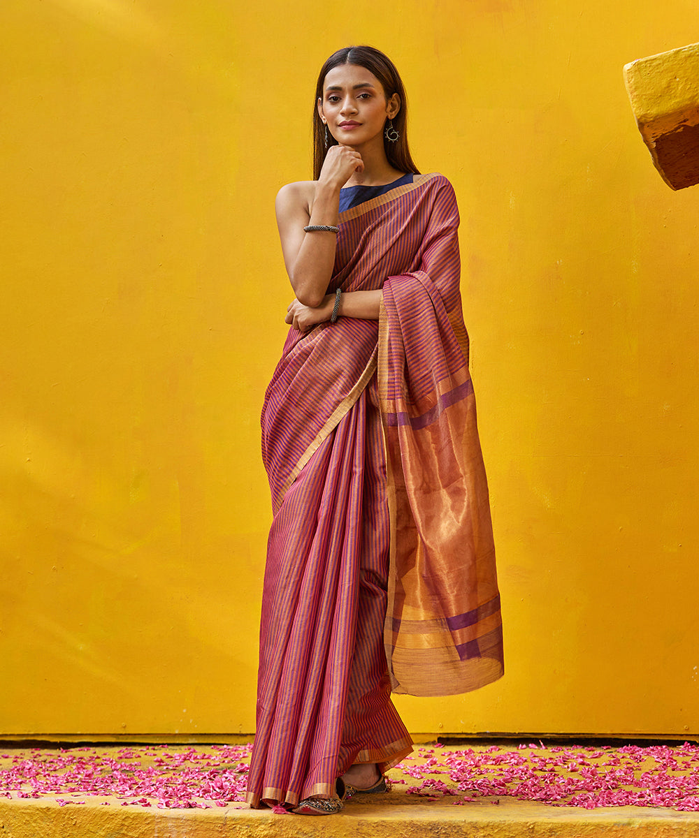 Rust_And_Blue_Handloom_Striped_Pure_Chanderi_Tissue_Saree_WeaverStory_02