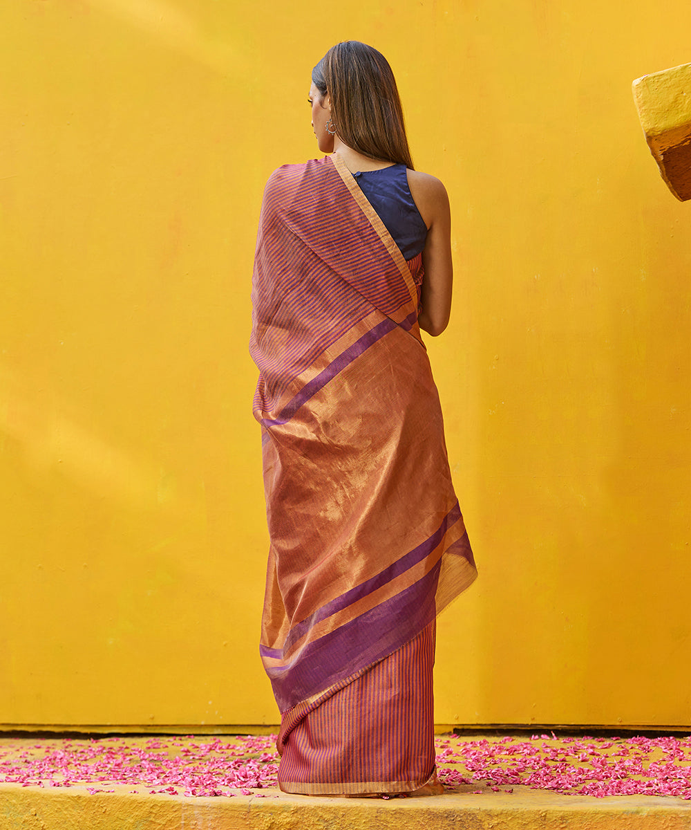 Rust_And_Blue_Handloom_Striped_Pure_Chanderi_Tissue_Saree_WeaverStory_03