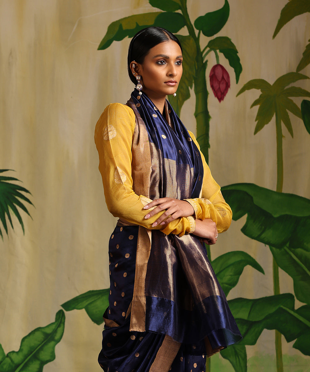 Blue_Handloom_Pure_Silk_Chanderi_Saree_With_Asharfi_Booti_WeaverStory_01
