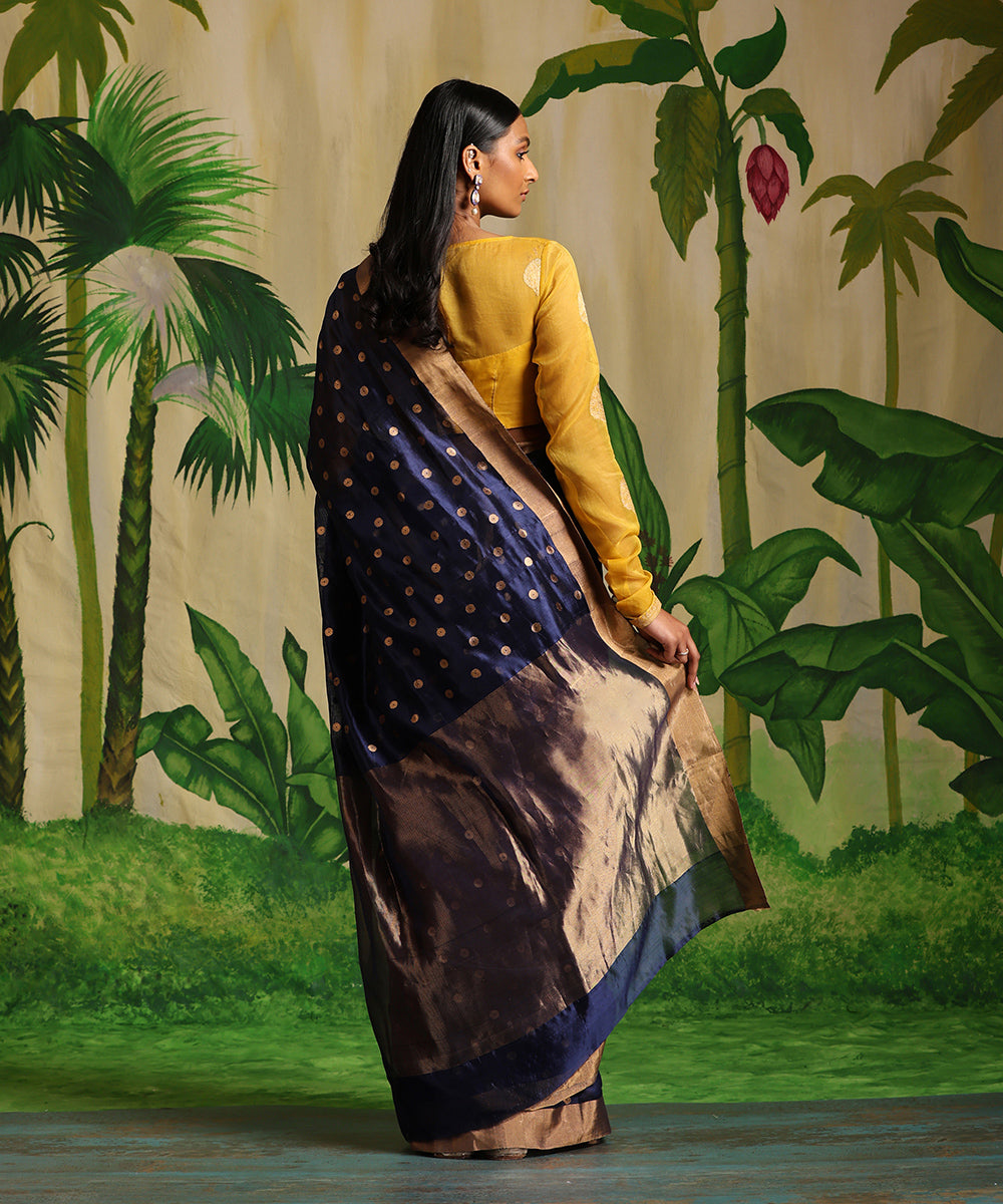 Blue_Handloom_Pure_Silk_Chanderi_Saree_With_Asharfi_Booti_WeaverStory_03