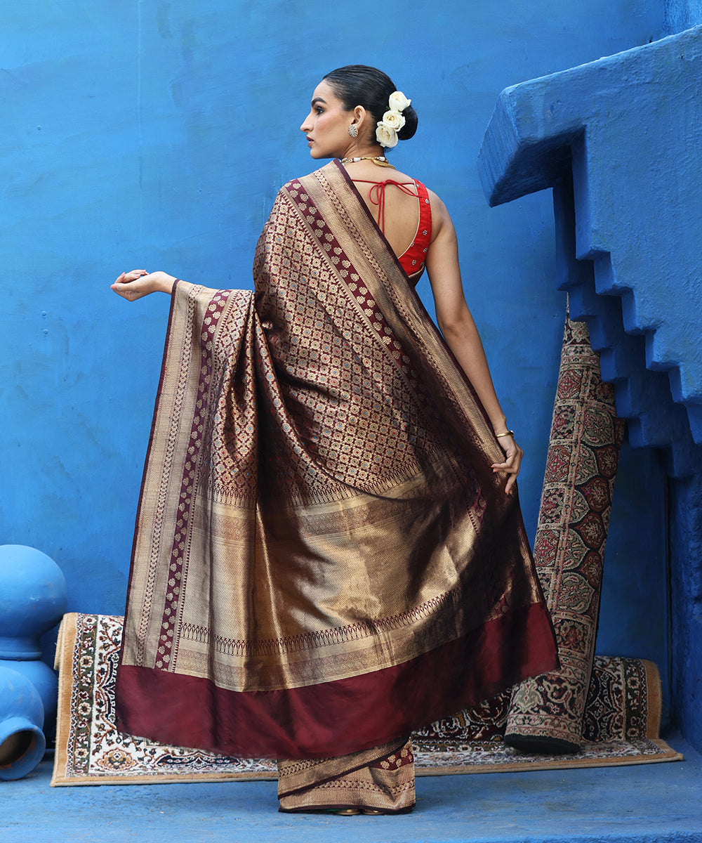 Coke_Brown_Handloom_Pure_Katan_Silk_Kimkhab_Banarasi_Saree_With_Meenakari_WeaverStory_03