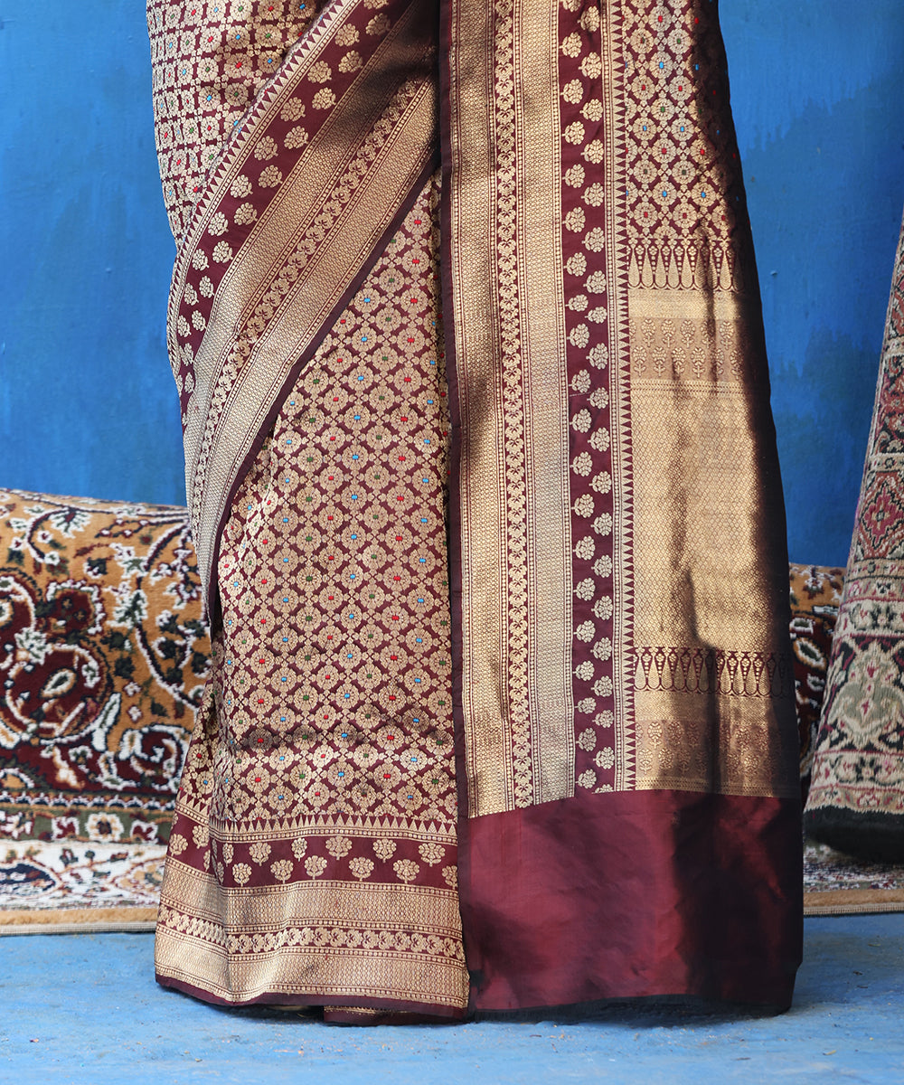 Coke_Brown_Handloom_Pure_Katan_Silk_Kimkhab_Banarasi_Saree_With_Meenakari_WeaverStory_04